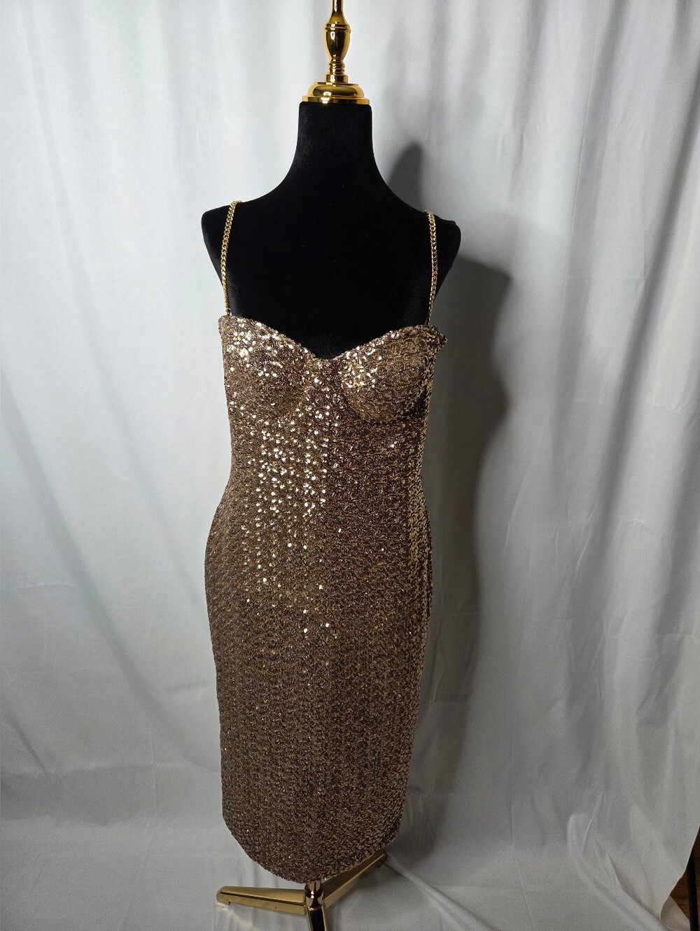 Nadine Merabi Nina Gold Midi Dress
